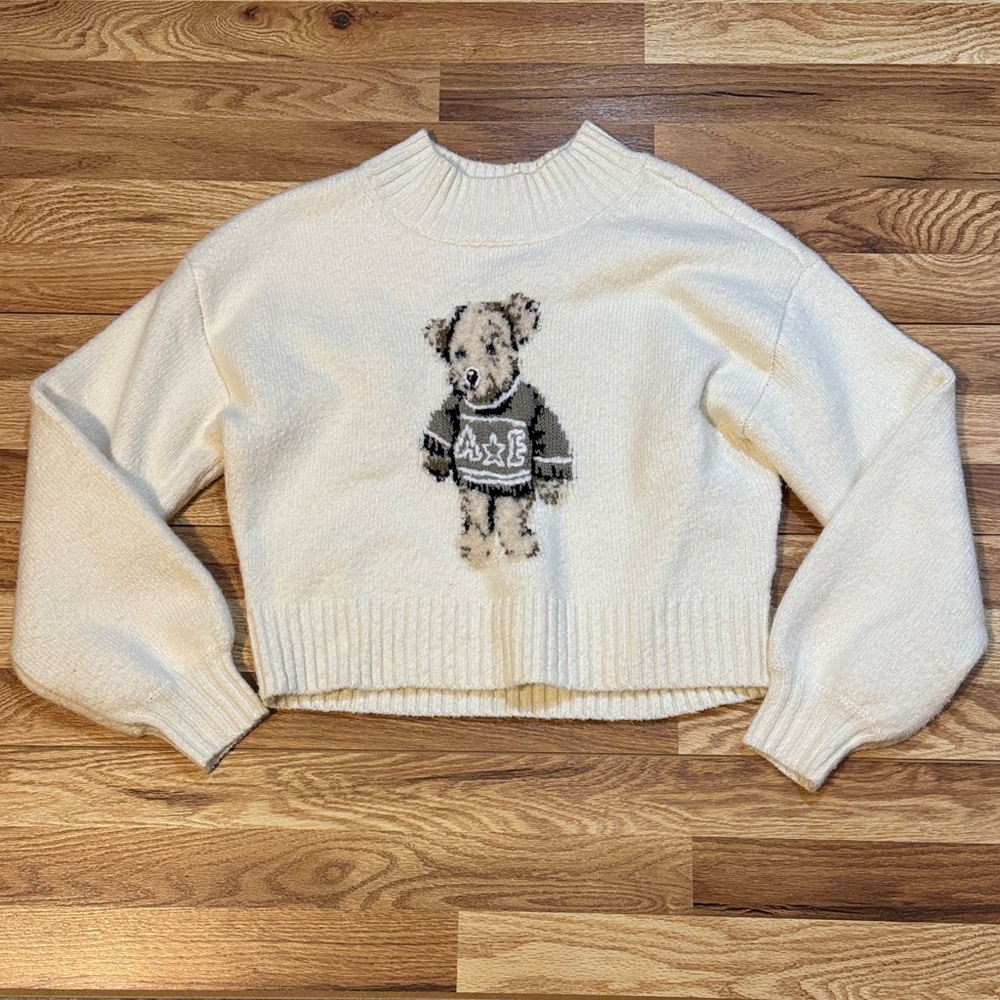 American Eagle Outfitters Cream Sweater with Bear Design